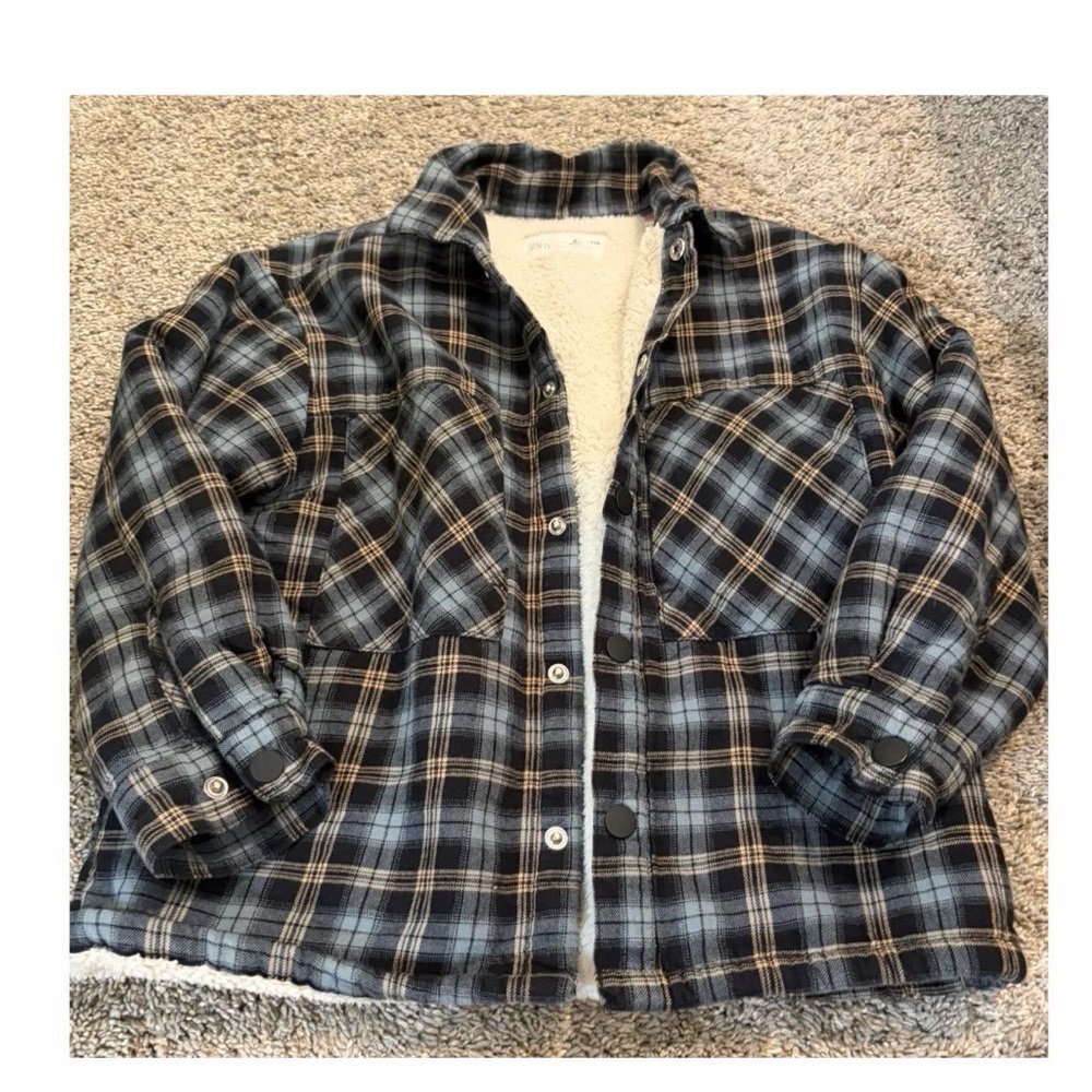 Zara size 6 fleece flannel plaid jacket boys